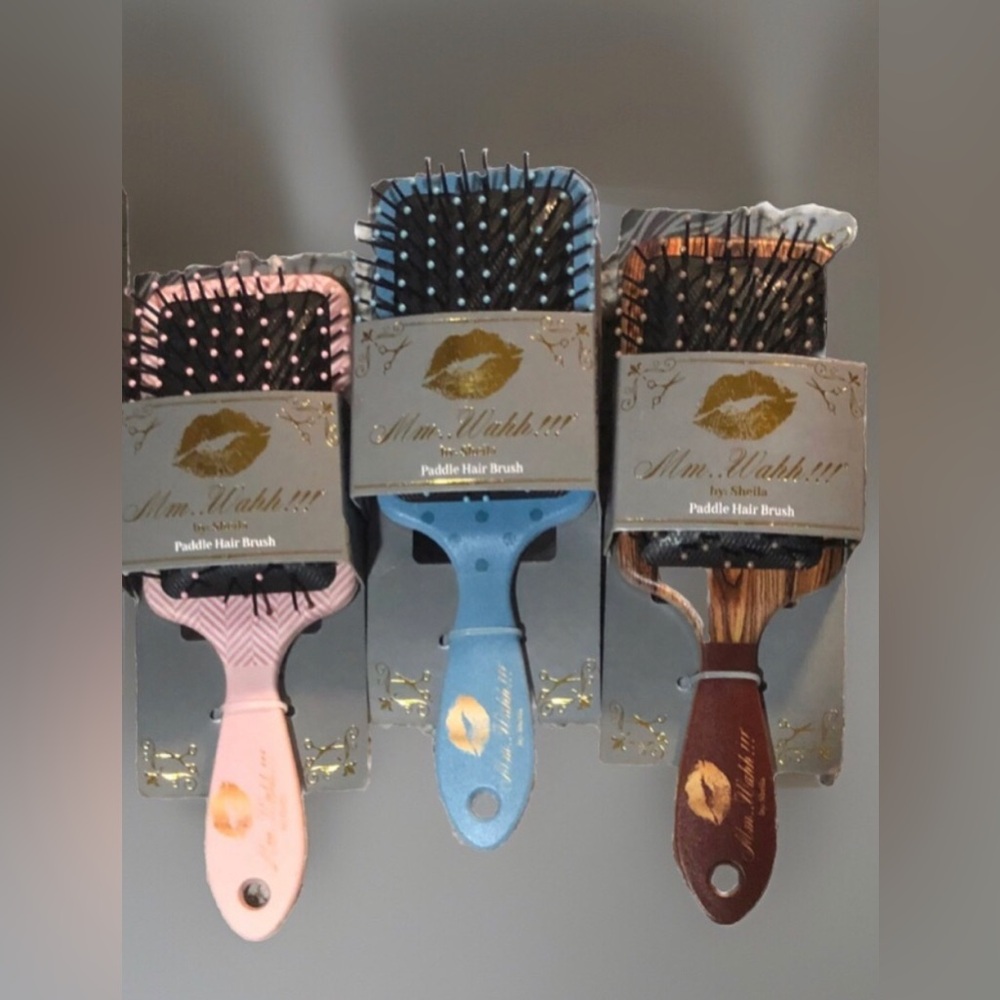 Mm..Wahh!!! By Sheila Paddle Hair Brush Blue, Brown, & Pink (Set Of 3).